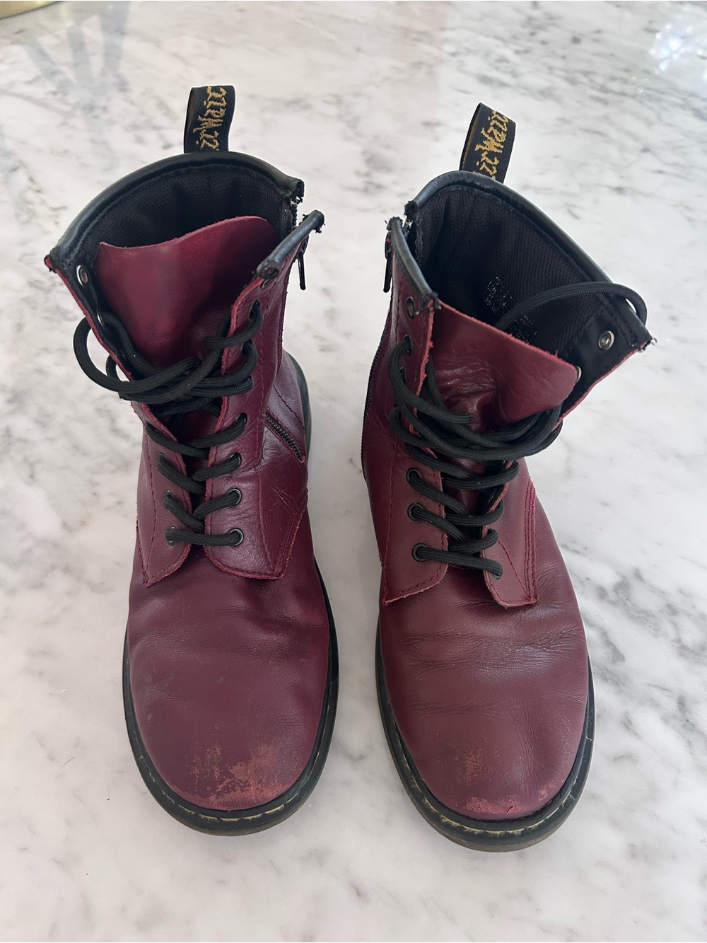 Dr. Martens AirWair Burgundy Leather Lace Up Zip Boots Women’s 6 EU 37